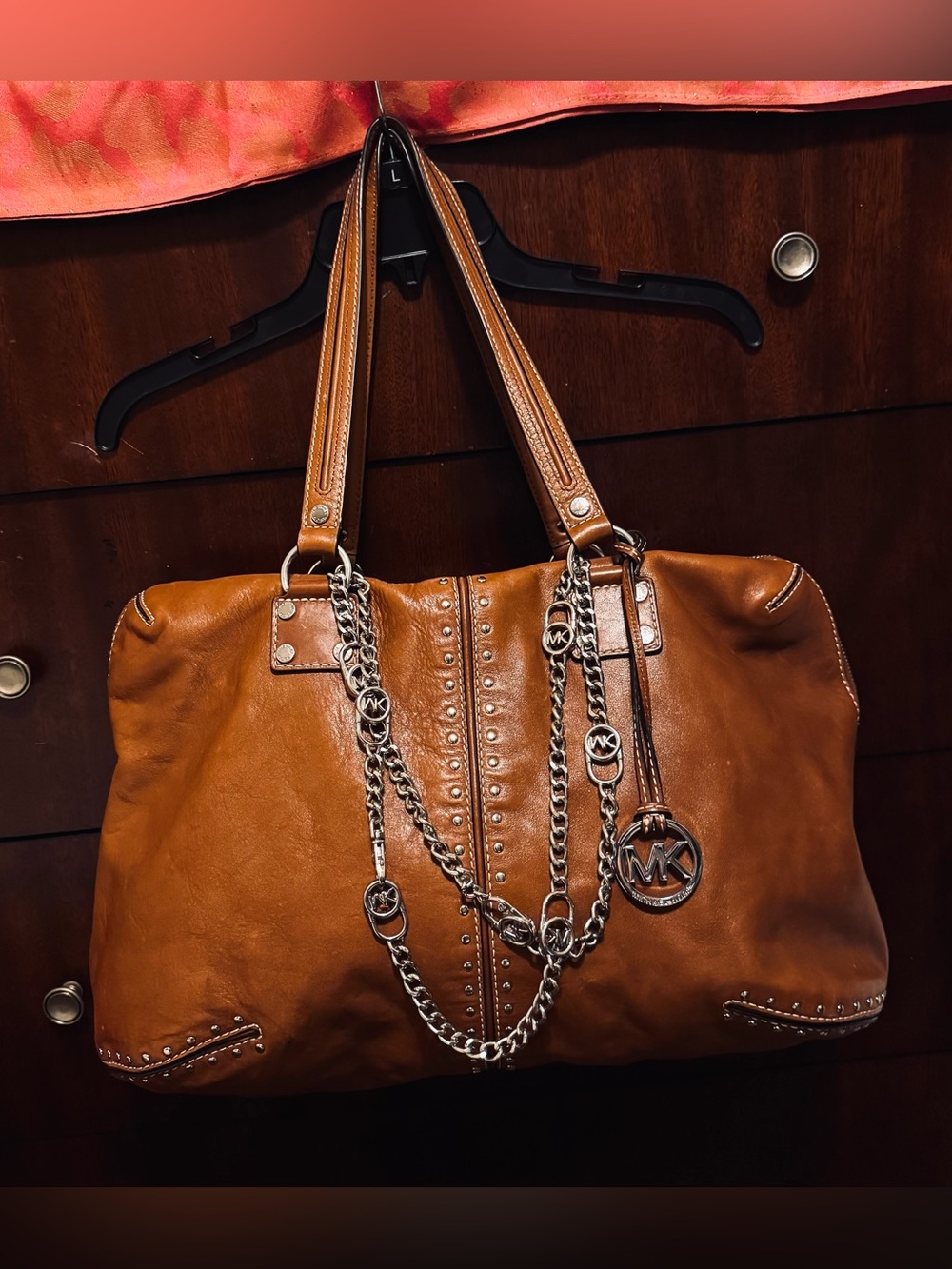 Michael Kors Large Travel Studded Shoulder  Bag Logo Charm